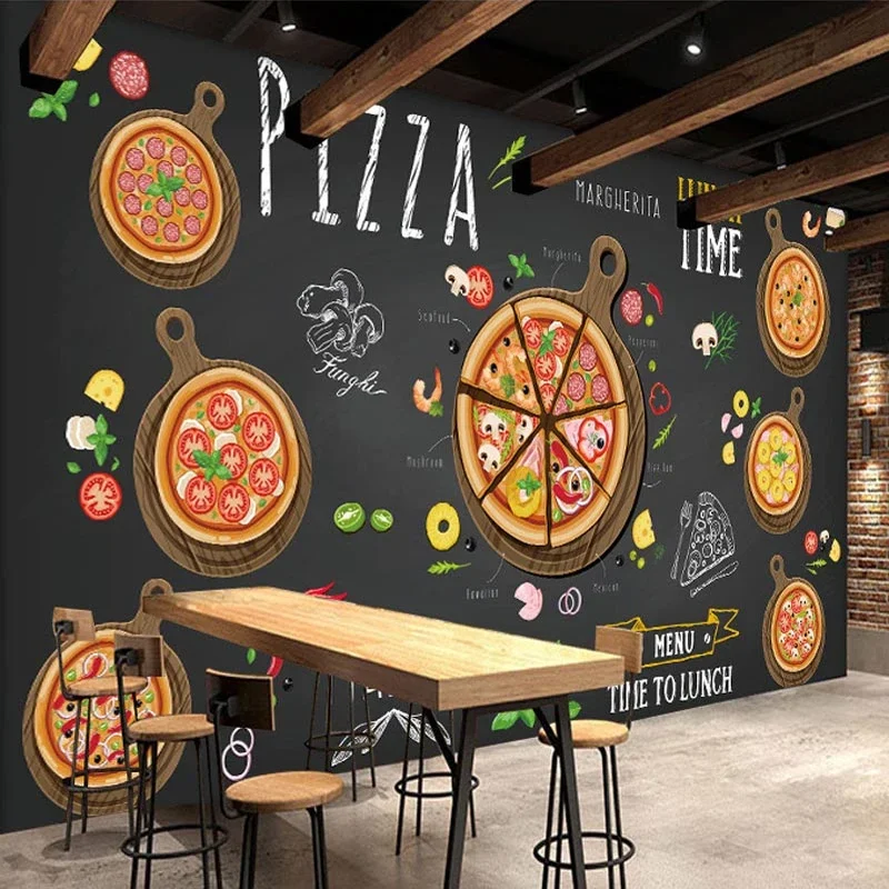 Custom Wall Mural Pizza Shop Papel de Parede 3d Abstrato Pintado à Mão Café Sobremesa Restaurante Ocidental