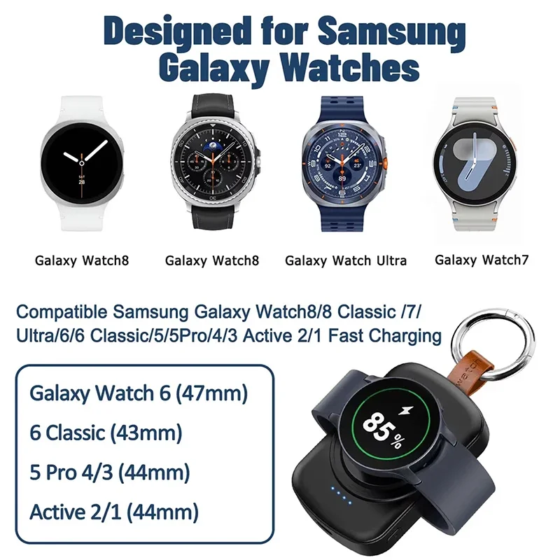 Magnetic Wireless Portable Watch Charger with 1800mAh Battery and USB Type-C Fast Charging