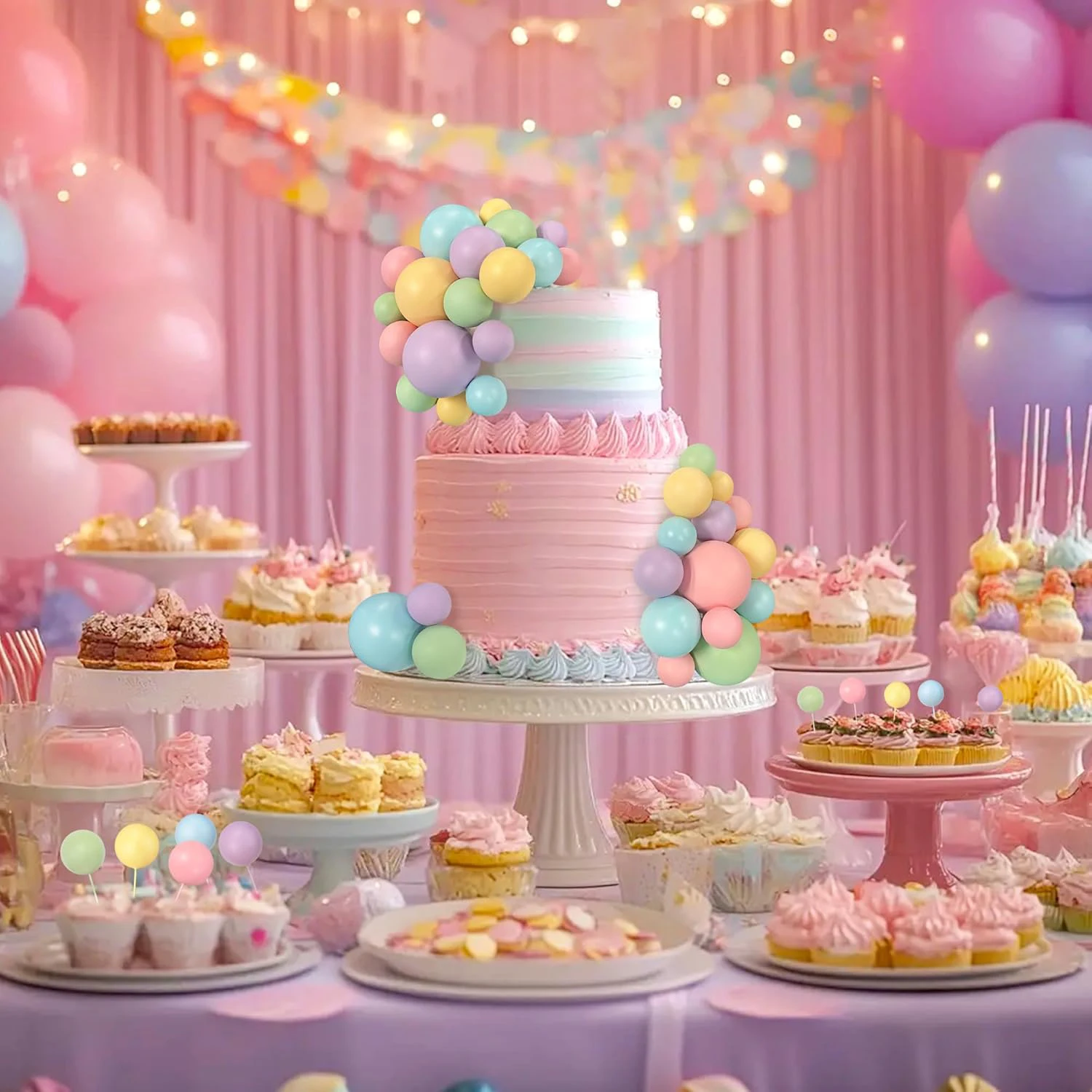 56 Stück Kugel-Kuchenaufsätze – bunte Perlen-Kuchendekorationen für Geburtstag, Hochzeit, Cupcakes, Ball, Partyzubehör, DIY-Dessert-Dekoration – Detail 33
