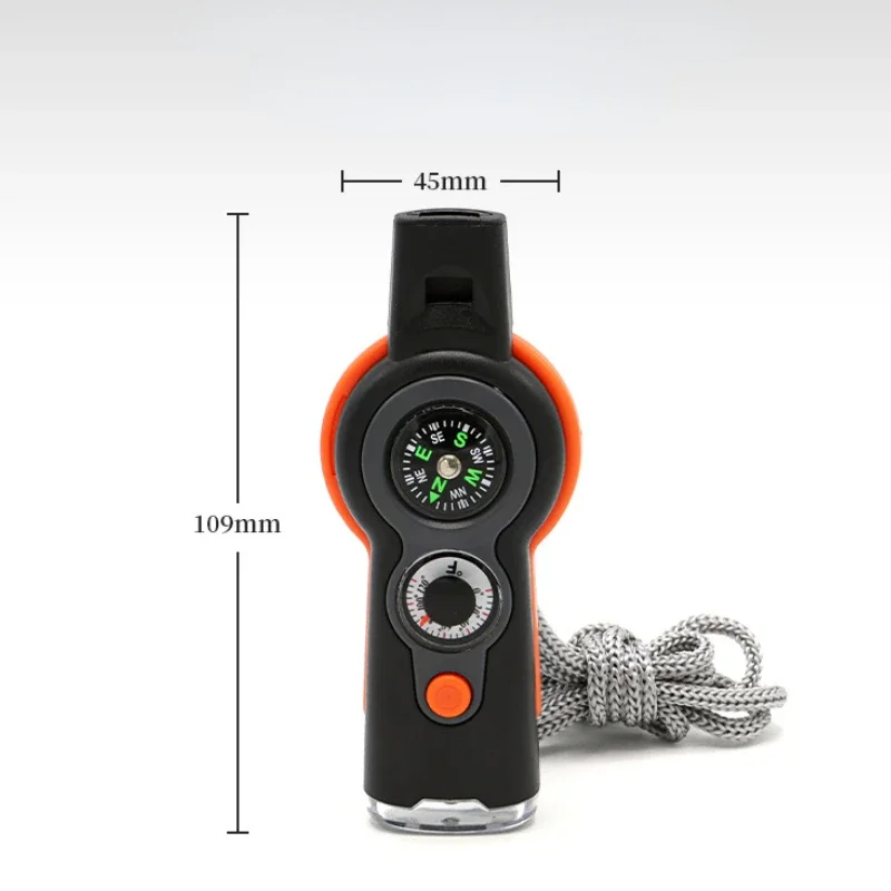7 In 1 Multi-Function Compass, Outdoor Survival Safety Whistle Compass Thermometer LED Mirror Magnifying Glass Multitool For Camping, Hiking, Hunting, Fishing And Adventure (Orange), Whistles - Canada