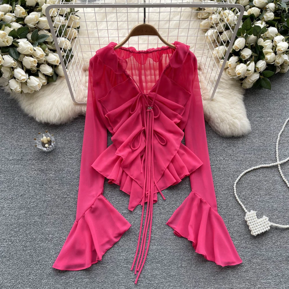 TYPESERVICE ♥ Asymmetrical Ruffle Trim Raglan Top Crop reliable top asymmetrical ruffle top