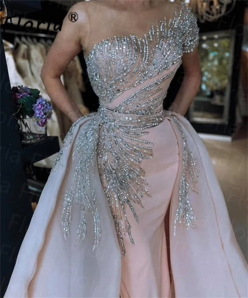 Fashion Princess Pink Formal Evening Dress Handmade Beadings Wedding Party Gown with Detachable Skirt 2023 Custom Made Plus Size
