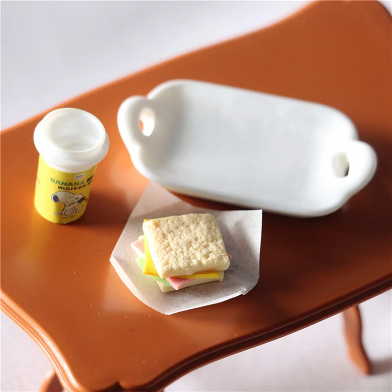 

Миниатюрная тарелка для кукольного домика, миниатюрная еда, миниатюрная тарелка для чая и сэндвичей на завтрак, кухонные аксессуары, игрушка, 1 комплект