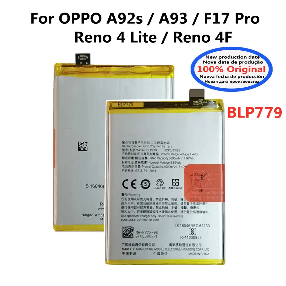 

100% оригинальный новый аккумулятор BLP779 4000 мАч для Oppo A92S A93 F17 Pro Reno 4F Reno4 Lite BLP779 встроенный аккумулятор большой емкости