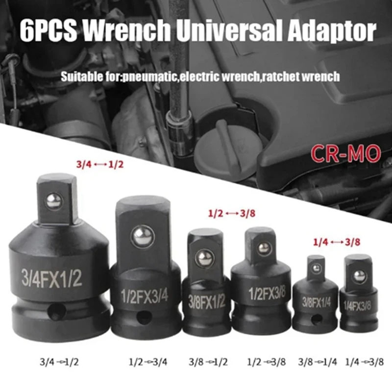 6Pcs Adapter Pneumatic Sleeve Head 1/2 To 3/4 Black Plastic Box For Automobile Torque Mechanical Hardware Products Easy To Use