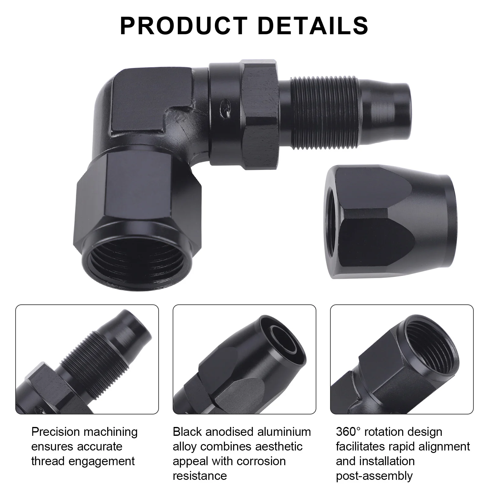 Für Auto CPE Öl- und Kraftstoffleitung 45 Grad 90 Grad Aluminium AN4 AN6 AN8 AN10 Geschmiedeter Typ Schwenkbarer Schlauchanschluss Adapter Schwarz 10 Stück – Detail 7