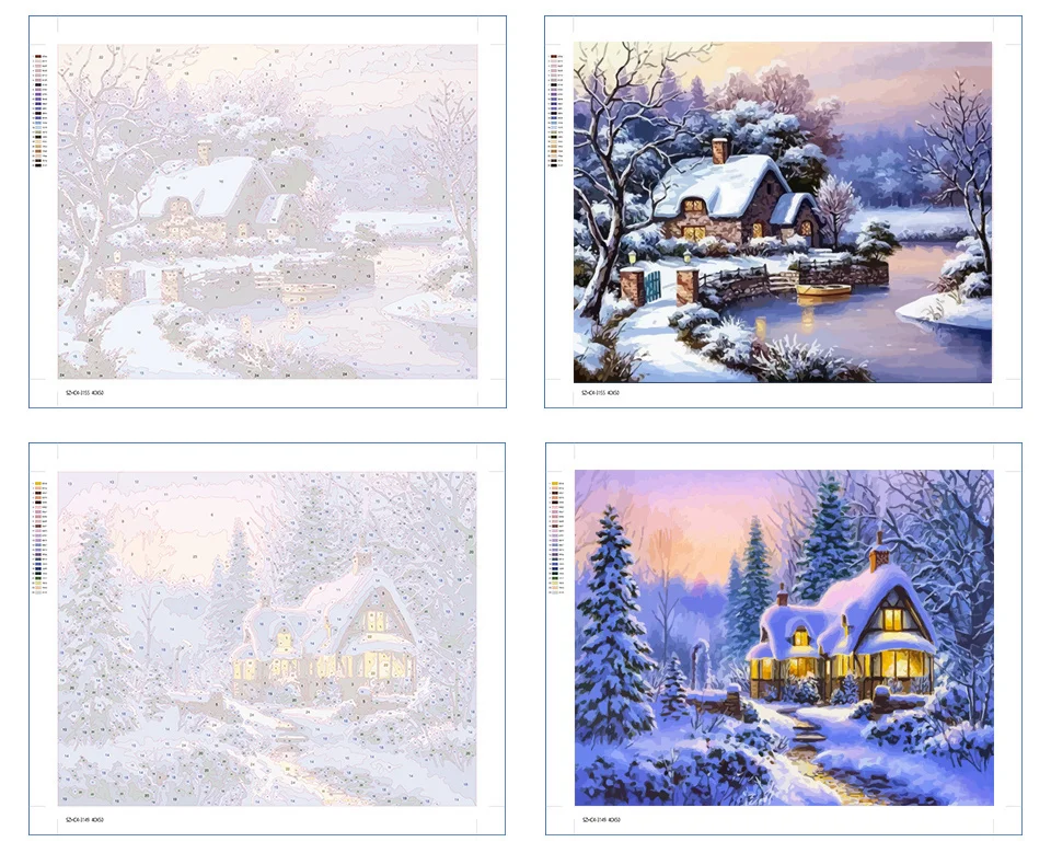 Description Picture 3 of itemHUACAN Paint By Number House Winter Drawing On Canvas HandPainted Painting Art Gift DIY Pictures By Number Snow Kits Home Decor