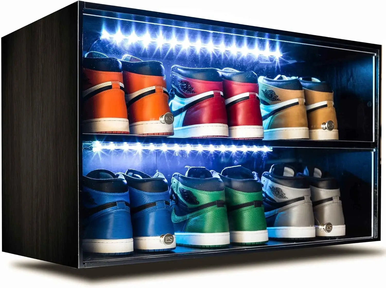 

with Lights for Up To 6 Pairs of Shoes, Black - Sleek Wood Shoe Shelf with Sliding Doors For Bedrooms, Outdoors, Garages - Premi