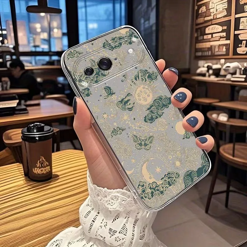 Vintage Sun Moon Star Cloud Butterfly Print Clear Soft TPU Phone Case - Personalized Back Cover