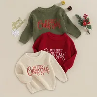 Baby Boy Girl Christmas Sweater Letter Embroidery Crew Neck Long Sleeve Pullover Knit Tops for Fall Winter Soft Skin-friendly 1