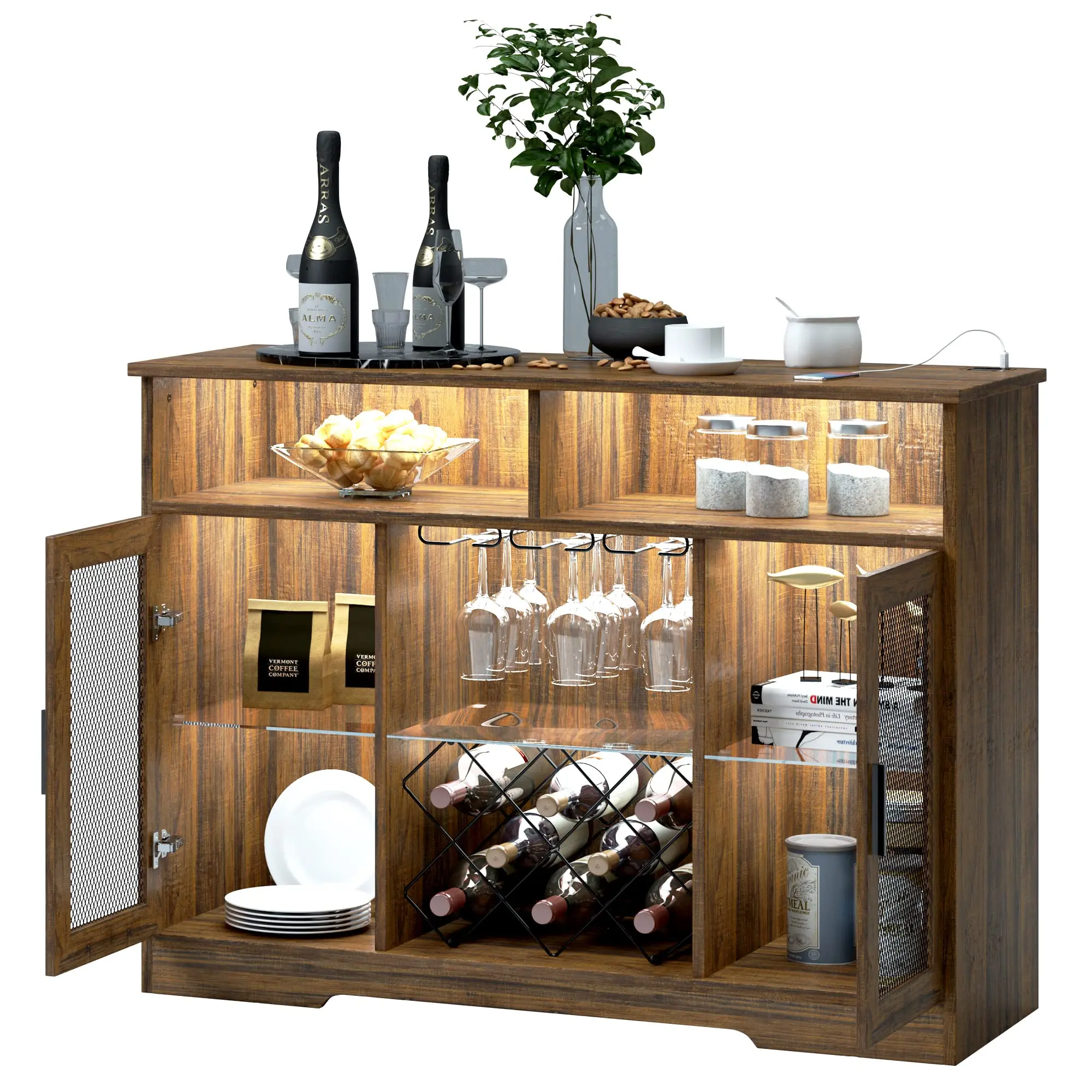 et Cabinet with Storage Kitchen Storage Cabinet Coffee Liquor Wine Bar Table Multipurpose Side Console Table