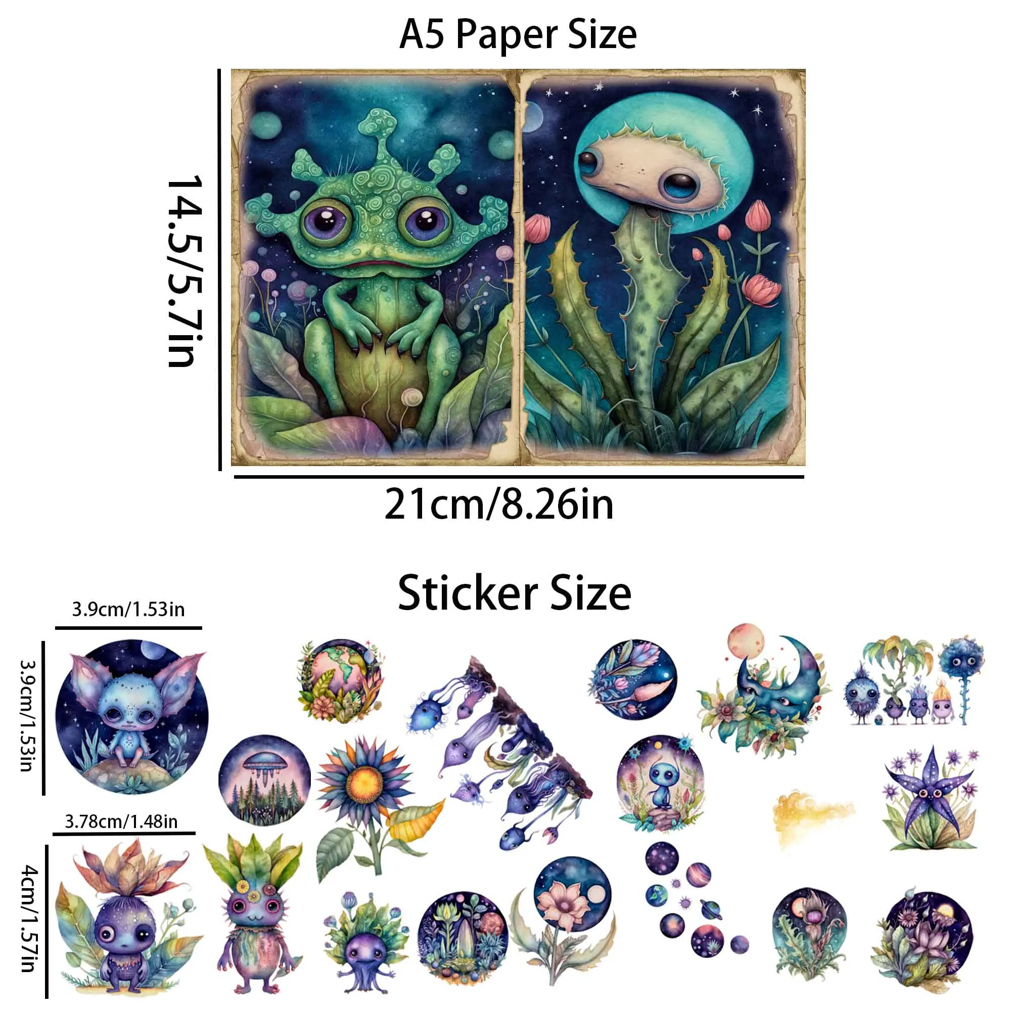 Vintage Moonlight Monster Theme DIY Scrapbook Set 60pieces Stickers Scrapbooking Supplies