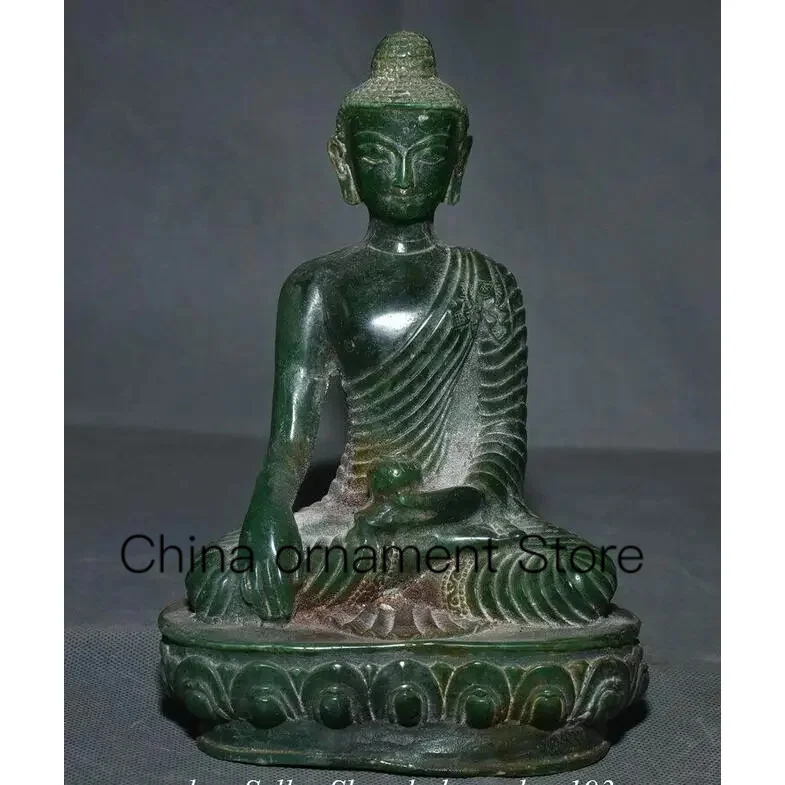 

7.6" Old Chinese Green Jade Carved Shakyamuni Amitabha Buddha Statue Sculpture