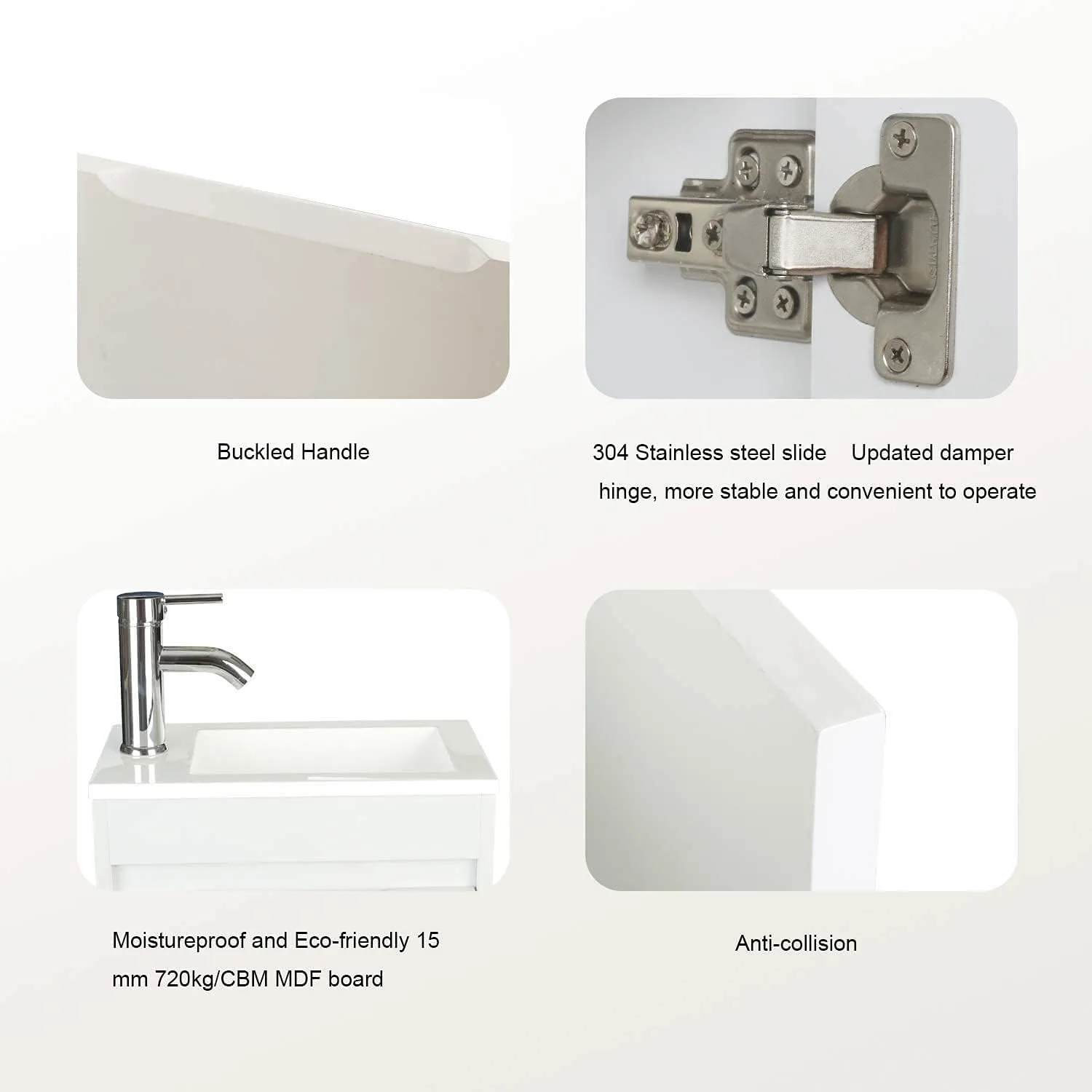16" Small Bathroom Vanity Sink Combo, Painted Wall Mounted Floating Cabinet W/Resin Basin Sink Top, Chrome Water Save Faucet ﻿ 5