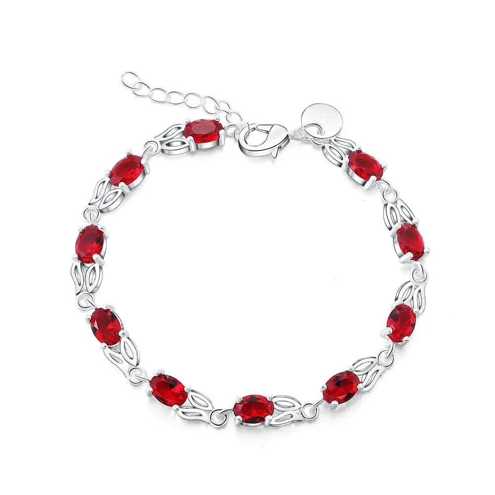

CHUANGCHENG 5MM 20cm Hot European and American 925 Sterling Silver Fashion Red Zircon Ruby Bracelet