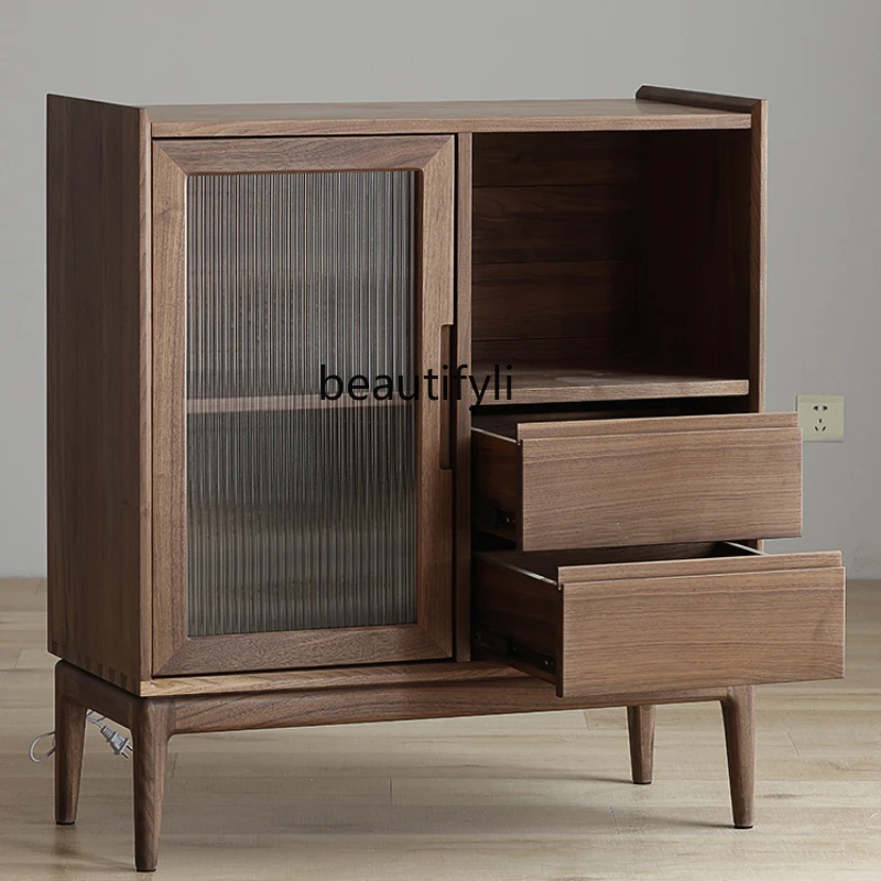 

Black Walnut Wood Sideboard Cabinet Solid Wood Household Storage Modern Minimalist Small Apartment Living Room Wall Tea Cabinet