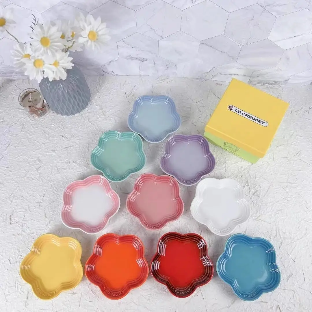 French Plum Blossom Plate 14cm Sauce Dish Plum Blossom Pet Dish Gradient Spitting Bone Ceramic Pet Household Tableware dining dish