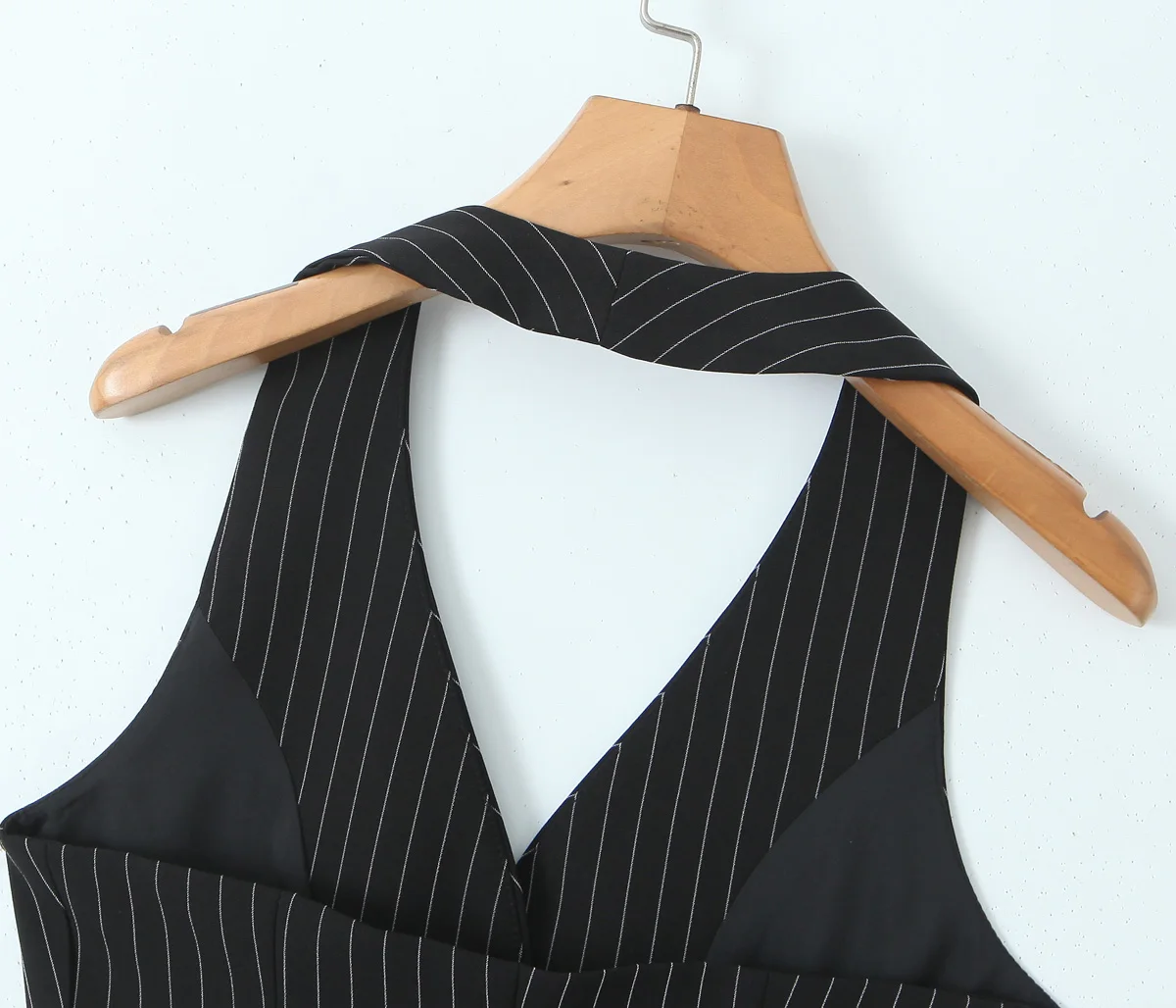 Spring Black Striped Oversized Blazer Women Loose Notched Full Sleeve Suits High Waist Long Flare Pants Halter Tank Tops