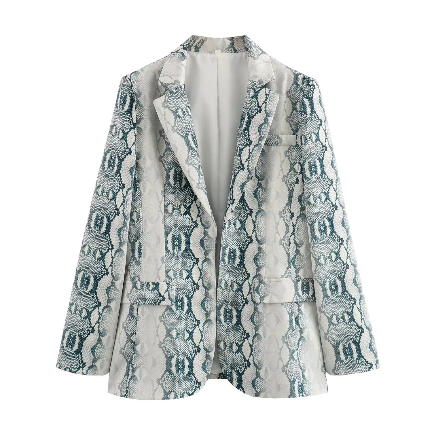 Autumn Free style Open Stitching Animal Snake Print BF Blazer Boyfriend Vintage Women Long Sleeve Suit Loose Female Coat