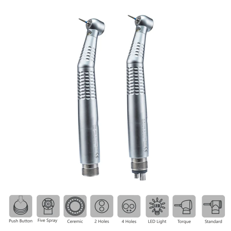 Denshine 2-Hole Dental High Speed Handpiece – LED Fiber Optic, Push Button, 450k RPM