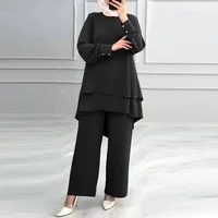Ensemble 2 pièces pour femmes musulmanes, chemisier, Double haut, pantalon à jambes larges, costume marocain, Ramadan, Ensemble décontracté, tenues pantalon arabe de dubaï 3
