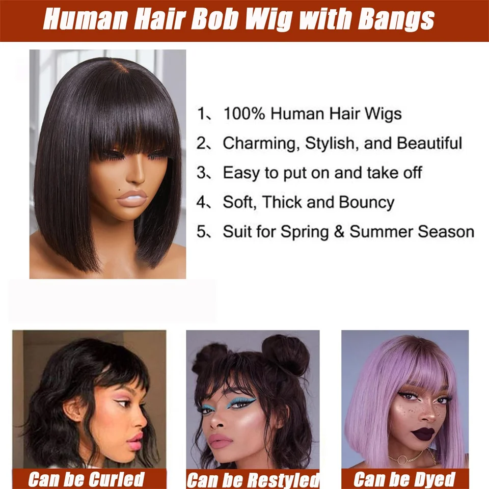 Middle Part 3X1 Hd Lace Wig Bone Straight Human Hair Wigs With Bangs Short Bob Glueless Human Hair Wigs for Black Women