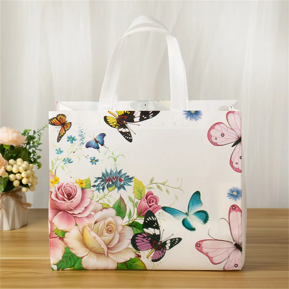 Non-woven Fabric Shopping Bag Women Travel Grocery Bag Waterproof Butterfly Printing Shopping Pouch Eco Folding Bag Storage Bag 2