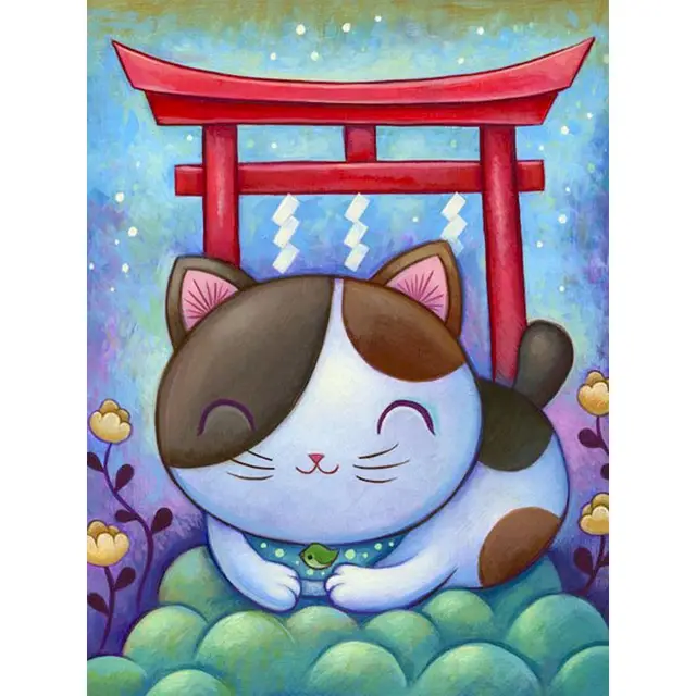 Sleeping Cat Green Bubbles nursery paint by numbers Hobby Paint