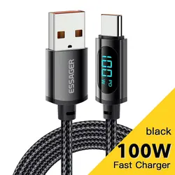 Essager High-Speed USB Type C Charging Cable, Super Charge 66W/100W - 1m (7A Black)