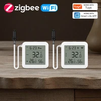 Tuya WiFi Zigbee Temperature Humidity Meter with External Probe Sensor Digital LCD Screen Thermometer for Fish Tank Freezer