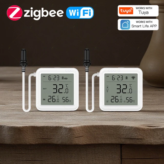 Tuya WiFi Zigbee Temperature Humidity Meter with External Probe Sensor Digital LCD Screen Thermometer for Fish Tank Freezer