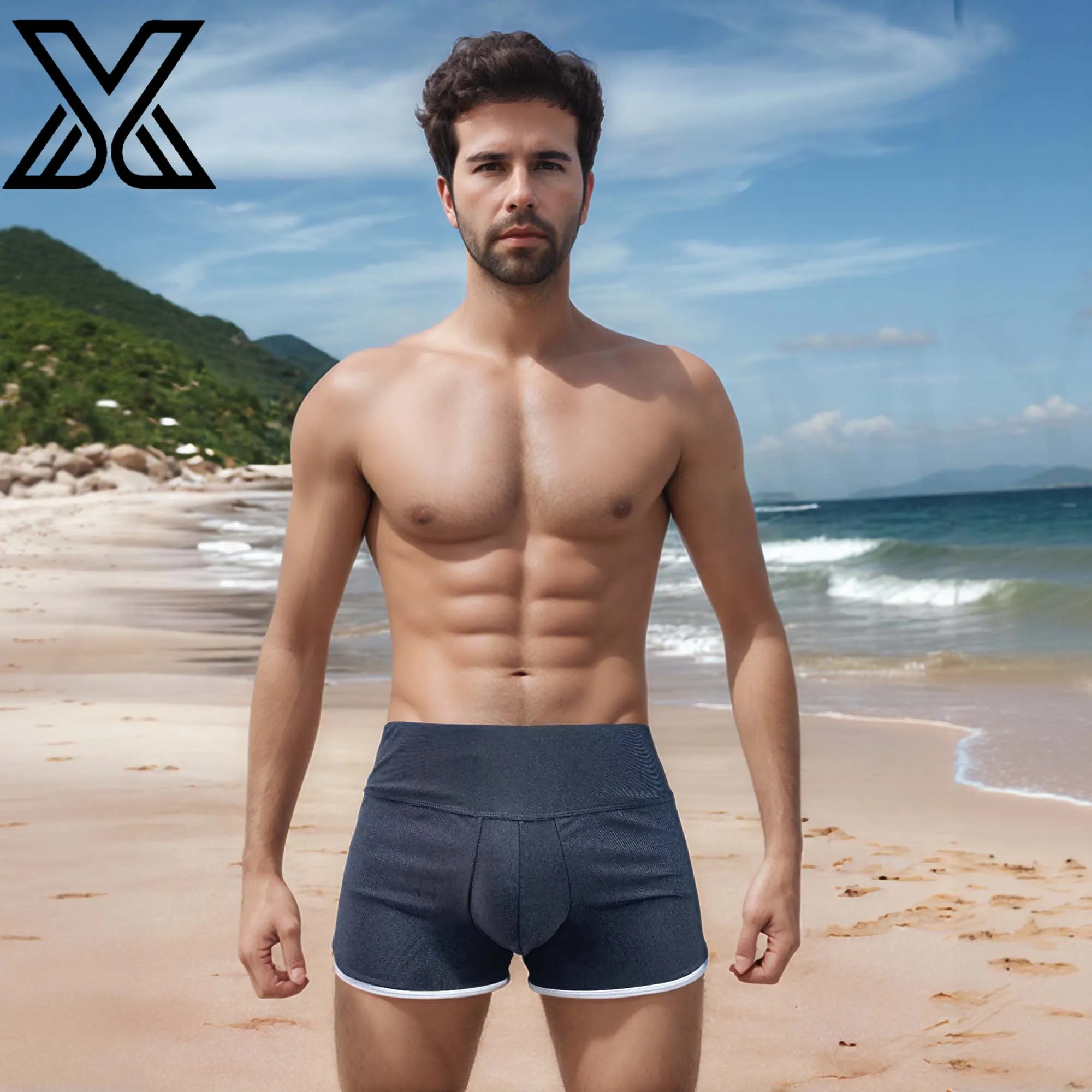 XMJXMY Men's hip lifting beach pants, swimming trunks, underwear, men's mid waist hip lifting shapewear 2