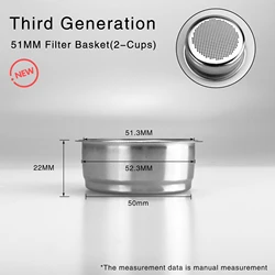 Stainless Steel 51MM Coffee Filter Basket Replacement - Premium Barista Tool and Espresso Accessory (51MM ThirdGeneration)
