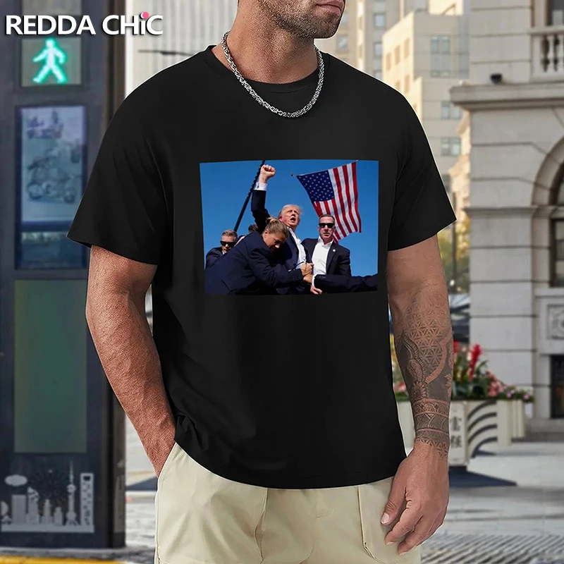 

Футболка REDDACHiC с подставкой с Трампом ралли 2024, Мужская черная футболка с короткими рукавами, футболка MAGA Pillover, забавная Повседневная летняя одежда большого размера