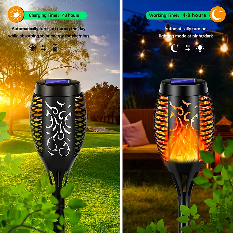 Solar Torch Light LED Flickering Flame Decor Outdoor Lighting Waterproof Garden Pathway Lamp For Outside Patio Path Yard Lawn