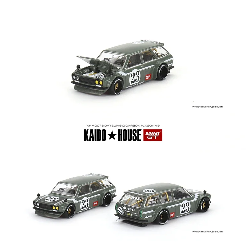 

MINIGT KHMG076 1:64 Datsun 510 Carbon Wagon V3 Openable Hood Diorama Car Model Collection Miniature Kaido House