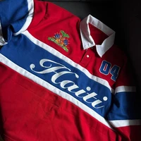 Polo pour homme, style Harajuku Y2K, streetwear, rayé, contrasté, polo de rugby à manches longues, broderie Haïti, coupe ample, décontracté, unisexe, tendance 2