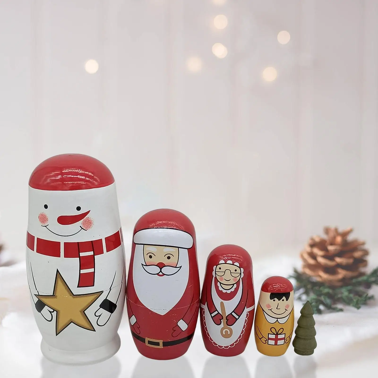 5x Handmade Russian Nesting Dolls Stacking Toys Christmas for Toddler Girls