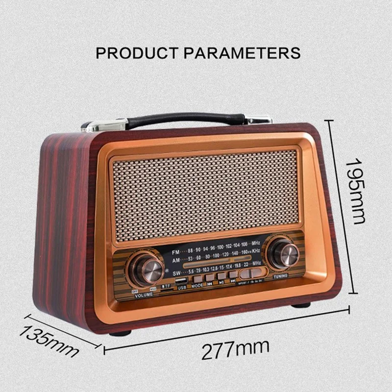 Portable Wooden Retro Radio Wireless Bluetooth Speakers HIFI Stereo AM/FM Radio Player USB TF AUX MP3