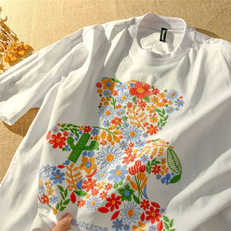 maternity tracksuit set Cotton Short-sleeved T-shirt Women's 2021 Spring and Summer New Style Bear Embroidery Printing Loose Student Half-sleeved Shirt maternity sets