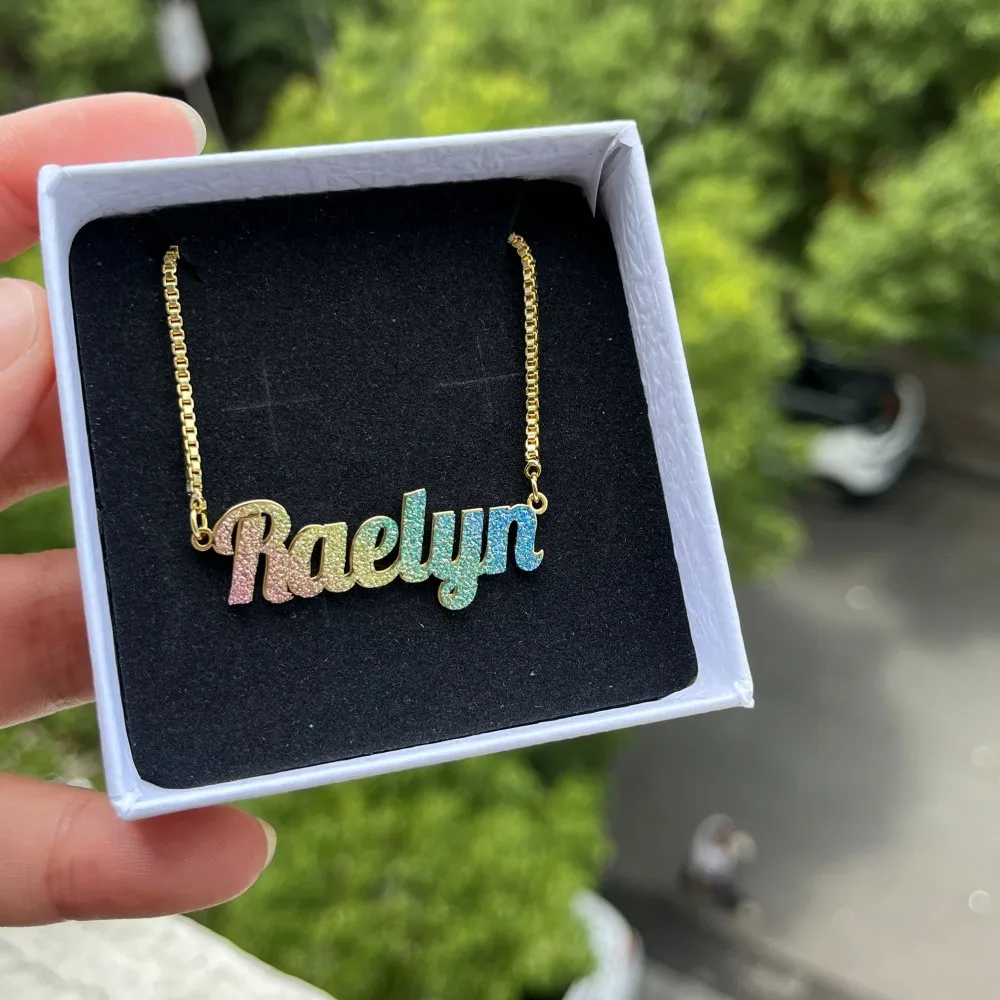 Duoying Custom Name Necklace Colorful Dainty Glitz Glam Nameplate Bangles Cuff Stainless Steel Gold Jewelry Set For Kids S0F23593735A8470Bae7657B0F7F9F64A3