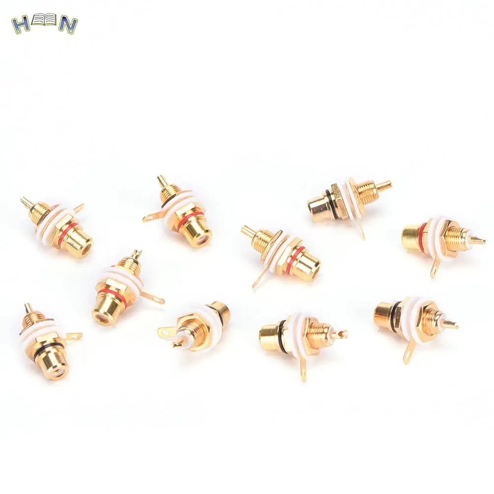 

10pcs/lot Panel Mount Gold Plated RCA Female Plug Jack Audio Socket Amplifier Chassis Phono Connector With Nut Solder Cup