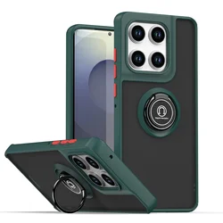 Armor Matte Silicone Case with Magnetic Ring Stand Holder - Shockproof TPU Protective Cover for Motorola Edge 60 Pro (Dark Green)