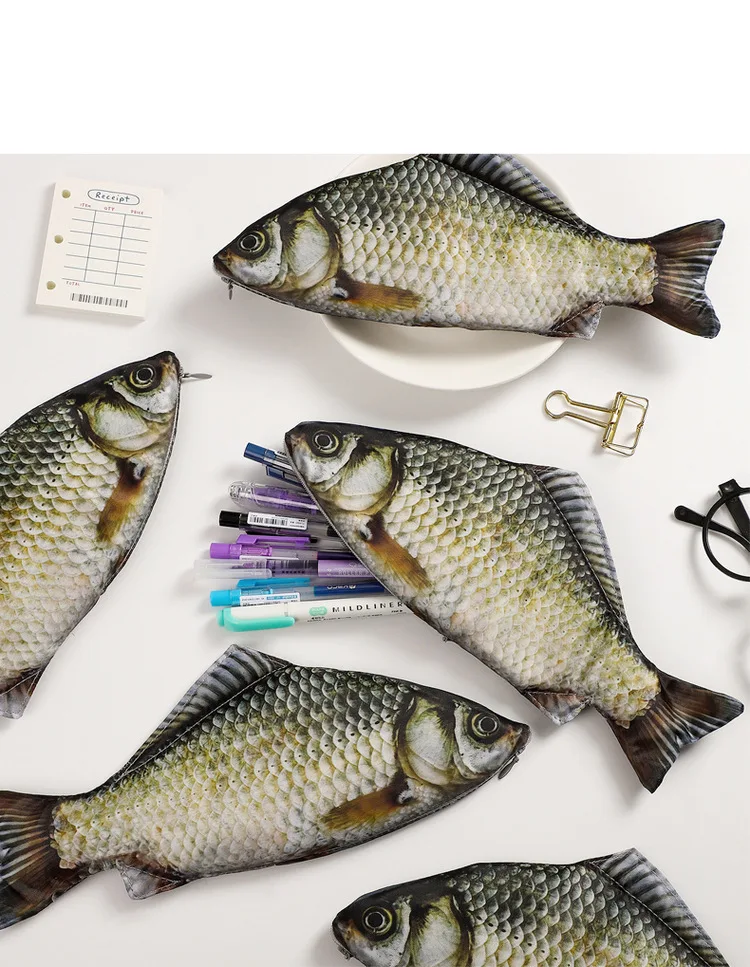 Pencil Case 1/2 Pcs Cute Fish-Shaped Pen Pouch Crucian Carp Design Student Fun Stationery Pen Storage Box