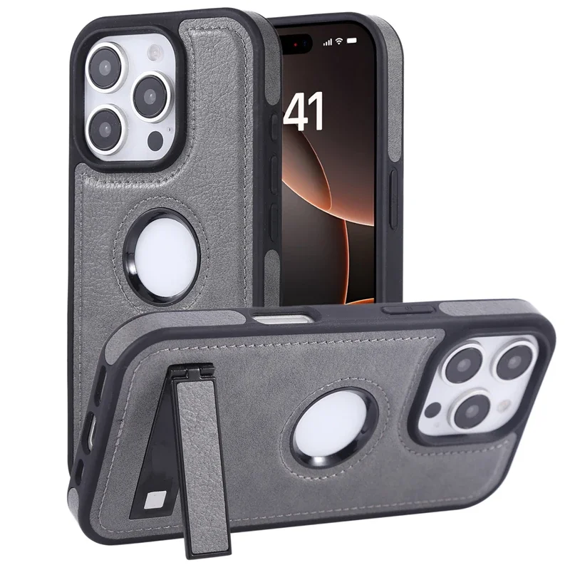 Elegant Leather Case with Hidden Stand and Logo Cutout - Foldable Holder Phone Cover