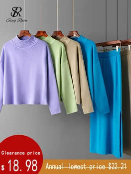 SINGREINY Fashion Autumn Sweater Two Pieces Suits Women Loose Warm Pullovers+Split Long Skirt 2024 Winter Casual Knitted Sets 1 SINGREINY Fashion Autumn Sweater Two Pieces Suits Women Loose Warm Pullovers+Split Long Skirt 2024 Winter Casual Knitted Sets 1