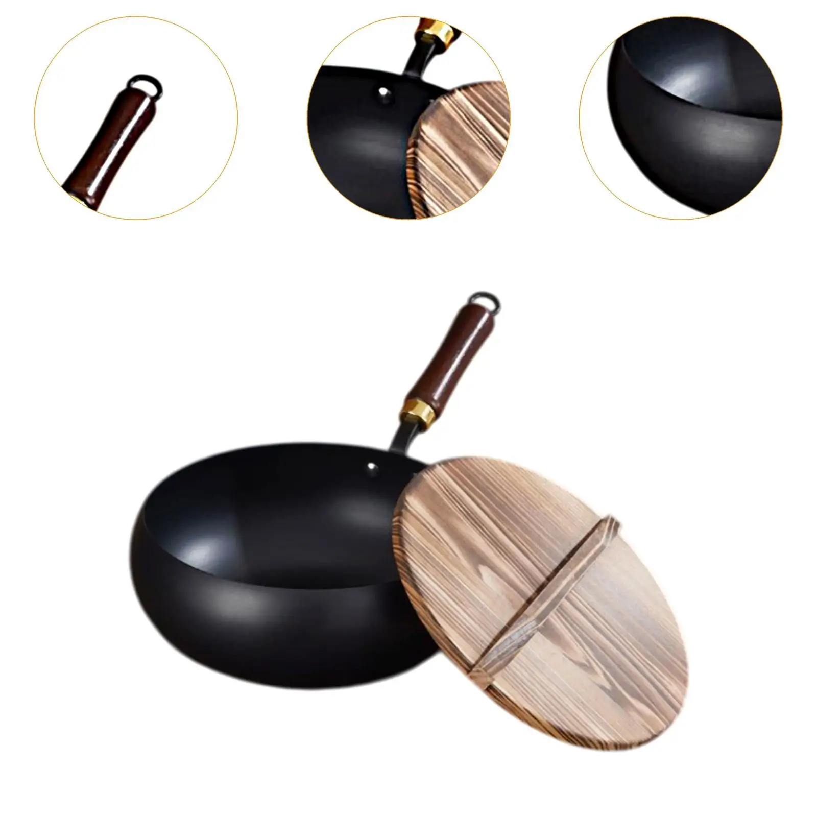 Nonstick Wok, Chinese Wok, Flat Bottom Cookware Stir Fry Pan with Wooden Lid for Kitchen Home Restaurant Nonstick Wok, Chinese Wok, Flat Bottom Cookware Stir Fry Pan with Wooden Lid for Kitchen Home Restaurant