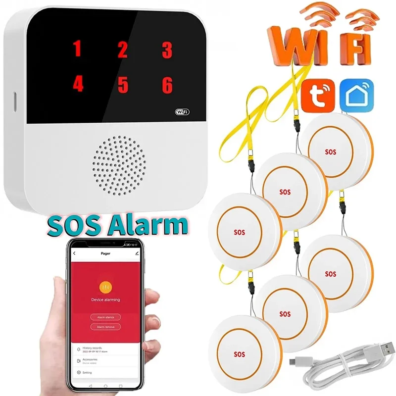 Tuya Seniors WIFI Button Wireless Caregiver Pager Elderly SOS Alarm Senior Elderly Emergency Alarm Patients At Home