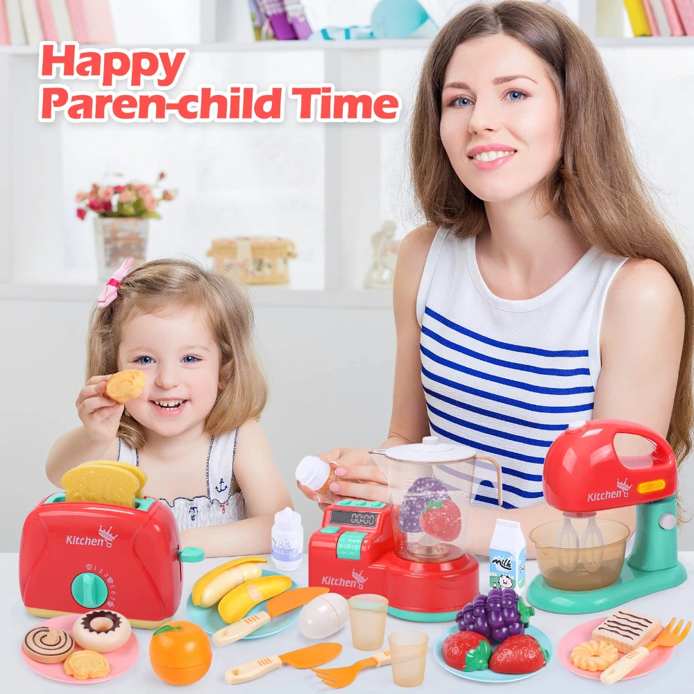 WizKidz Kids Toy Kitchen Utensils Play Set Mixer Blender Toaster