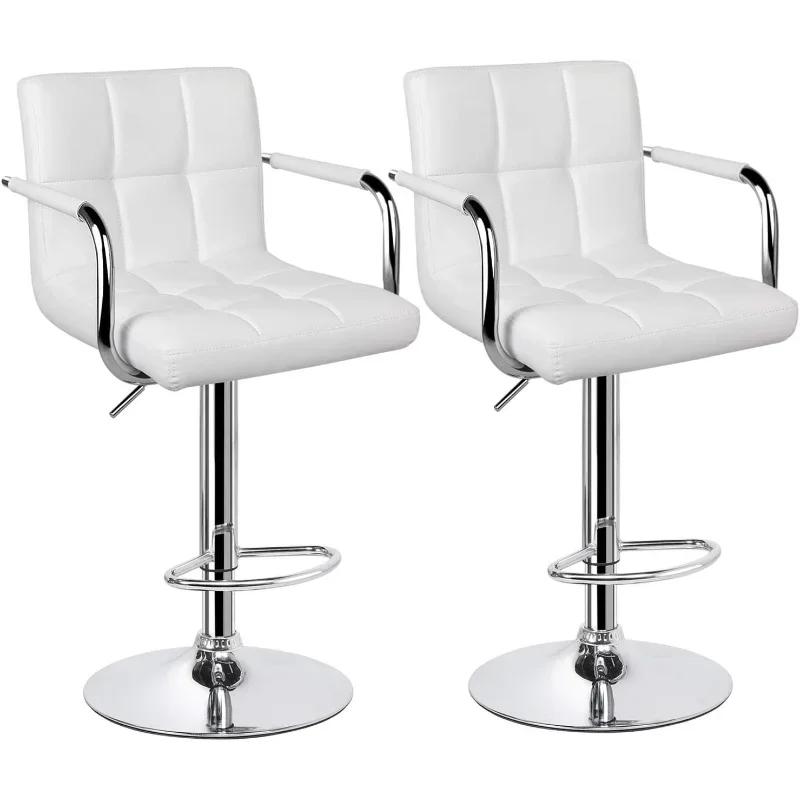 Yaheetech Sgabelli Da Bar Alti Set Di 2 Sgabelli Da Bar Regolabili In Pelle Pu Quadrati Moderni Sedie Da Bar 360 Sgabello Girevole Bianco